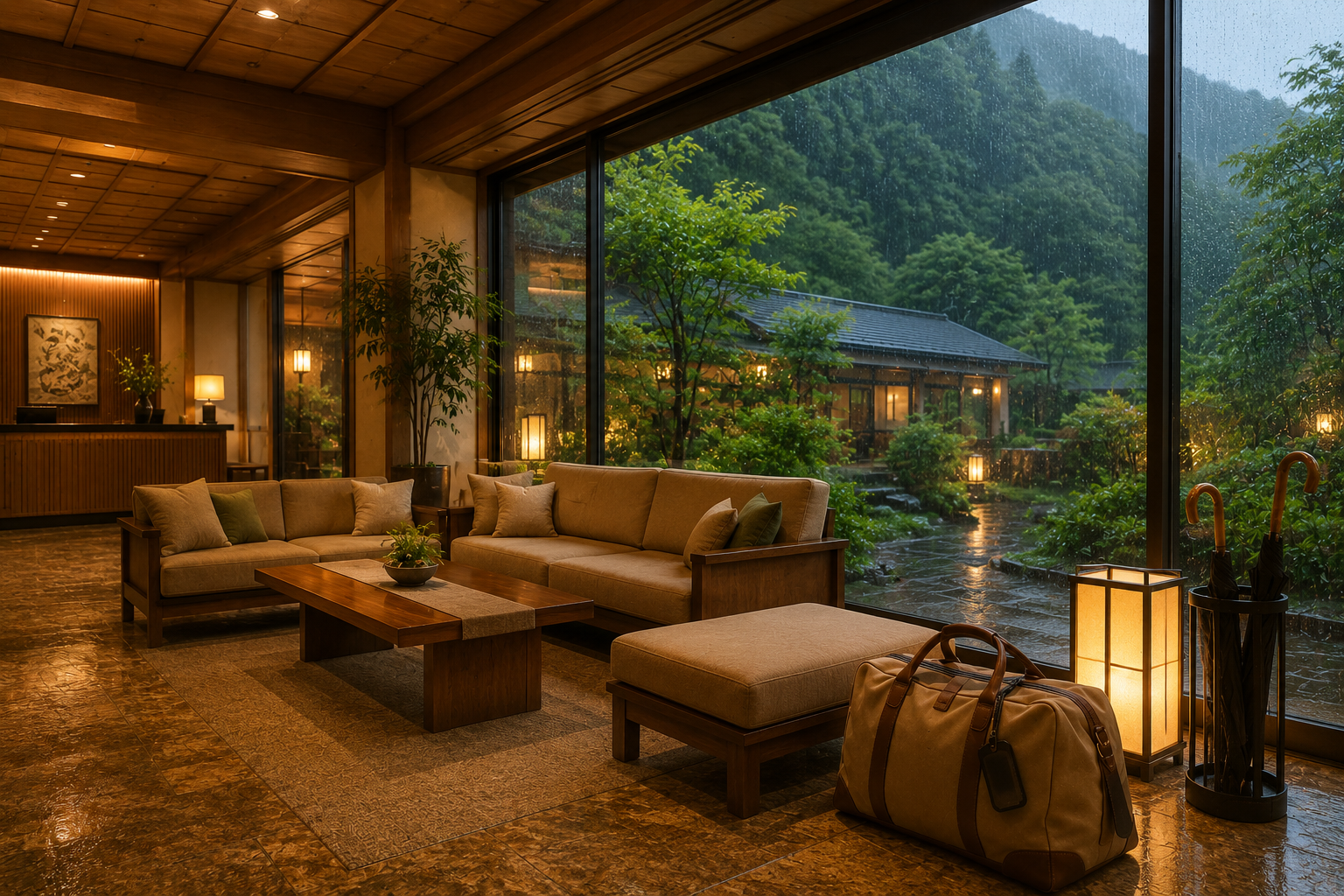 雨の日の箱根で子連れ旅行でも過ごしやすい温泉宿のイメージ