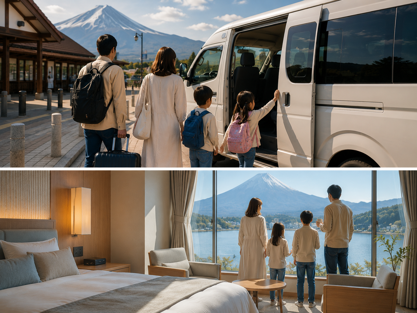 河口湖で車なしでも行きやすい子連れ宿のイメージ